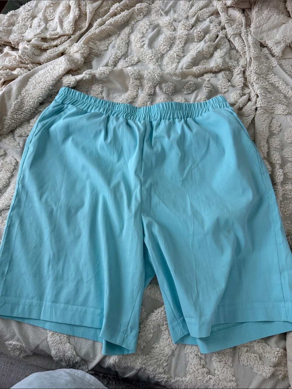 Men's Light Blue Elastic Waist Casual Shorts